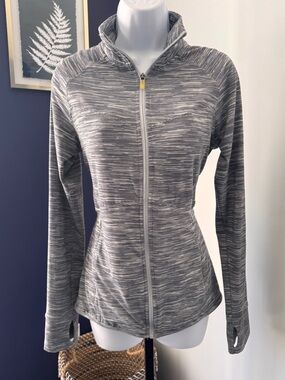 Champion charcoal and light gray mini stripe knit athletic jacket. Size Medium
